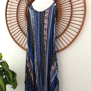 Francesca’s Handkerchief Hem Boho Print Midi Dress
